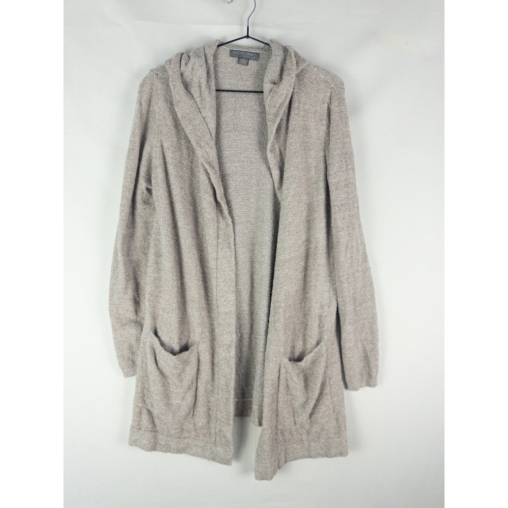 Barefoot Dreams CozyChic Lite Hooded Cardigan Womens M Gray Open Front Loungewea